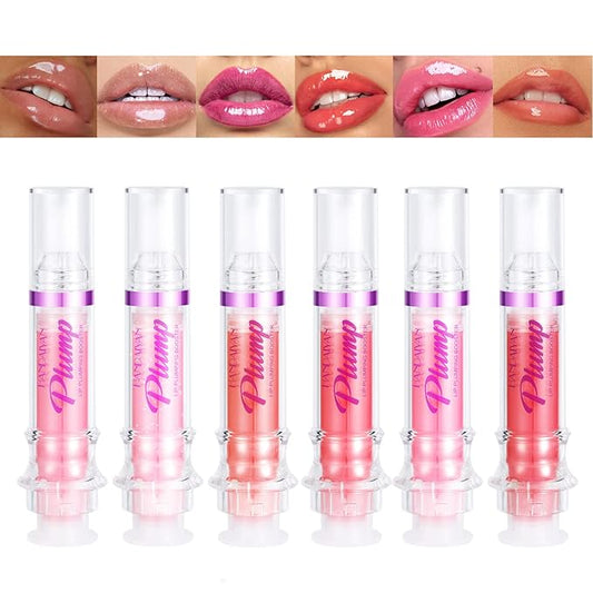 6pcs Lip Plumping Booster Gloss Set, High Shine Glossy & Pearl Effect, 6 Colors Hydrating Liquid Lipstick Set, Infused with Hot Chili Extract for Plumper Looking Lips