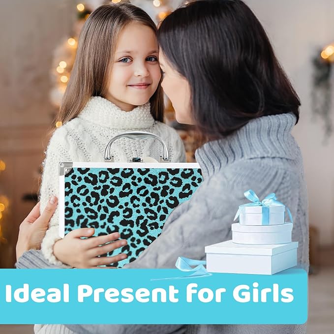 Anpro All-In-One Leopord Double Folding Makeup Carry Case with Pro Teen Makeup Set, Full Starter Kit with Makeup Brushes, Lipsticks, Eyeshadow Palette, Blushes, Glitter Gel, Ideal Present for Girls