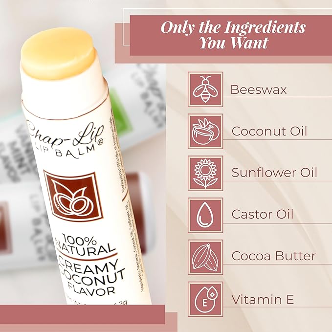 100% Natural Lip Balm Set - Hydrating and Moisturizing Beeswax Natural 4 Flavor Assortment - Lip Moisturizer for Dry Lips - Cocoa Butter - Petroleum Free Pack of 24