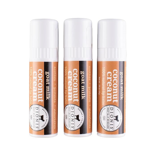 Dionis Goat Milk Skincare Coconut Cream Holiday Lip Balm Gift Set - Beeswax, Shea Butter & Coconut Oil Lip Care Products Made in The USA - Cruelty Free Lip Moisturizer For Chapped Lips, 0.28oz 3 Pack