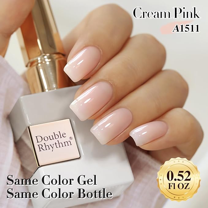Double Rhythm 0.50 OZ Translucent Gel Polish Same Color Same Bottle Sheer Pastel Neutral Natural Milky 15 ML Jelly UV Nail Art DIY at Home (Beige Nude-A1511)