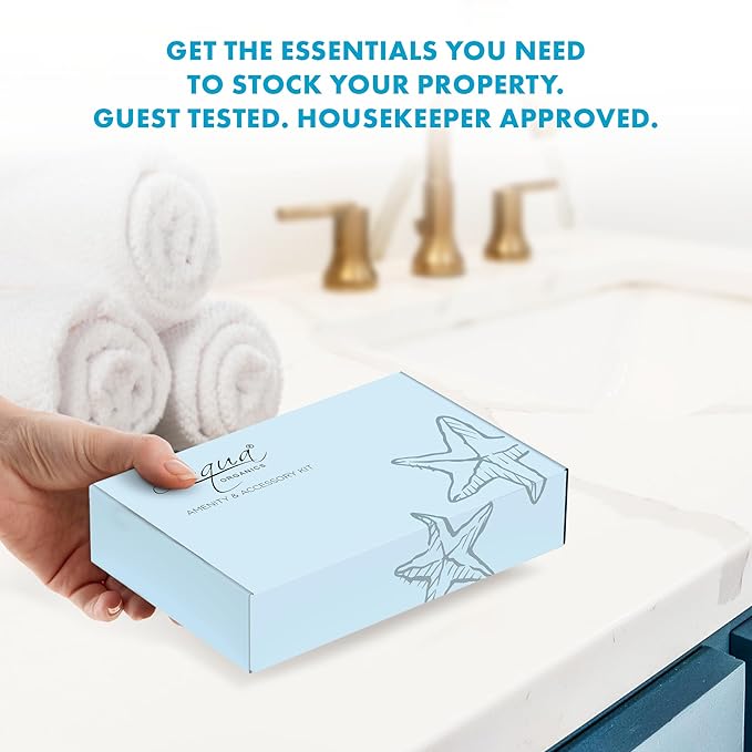 Aqua Organics Amenity & Accessory Kit|1oz Travel Size Shampoo,Conditioner,Lotion,Body Wash,Body Bar, Cleansing Bar, Shave & Dental Sets, Make-Up Remover Wipes & Vanity Kit|60 sets