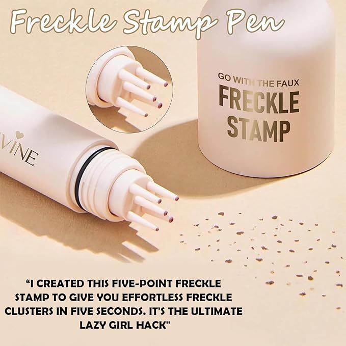 Freckle Stamp Pen, Waterproof Fake Freckles Makeup Tool, Upgrade Liquid Faux Freckles Pen, Quick-Dry, Long-Lasting, Lifelike, Natural Sunkissed Makeup, with Multi-Prong Precision Stamp Head (Medium)