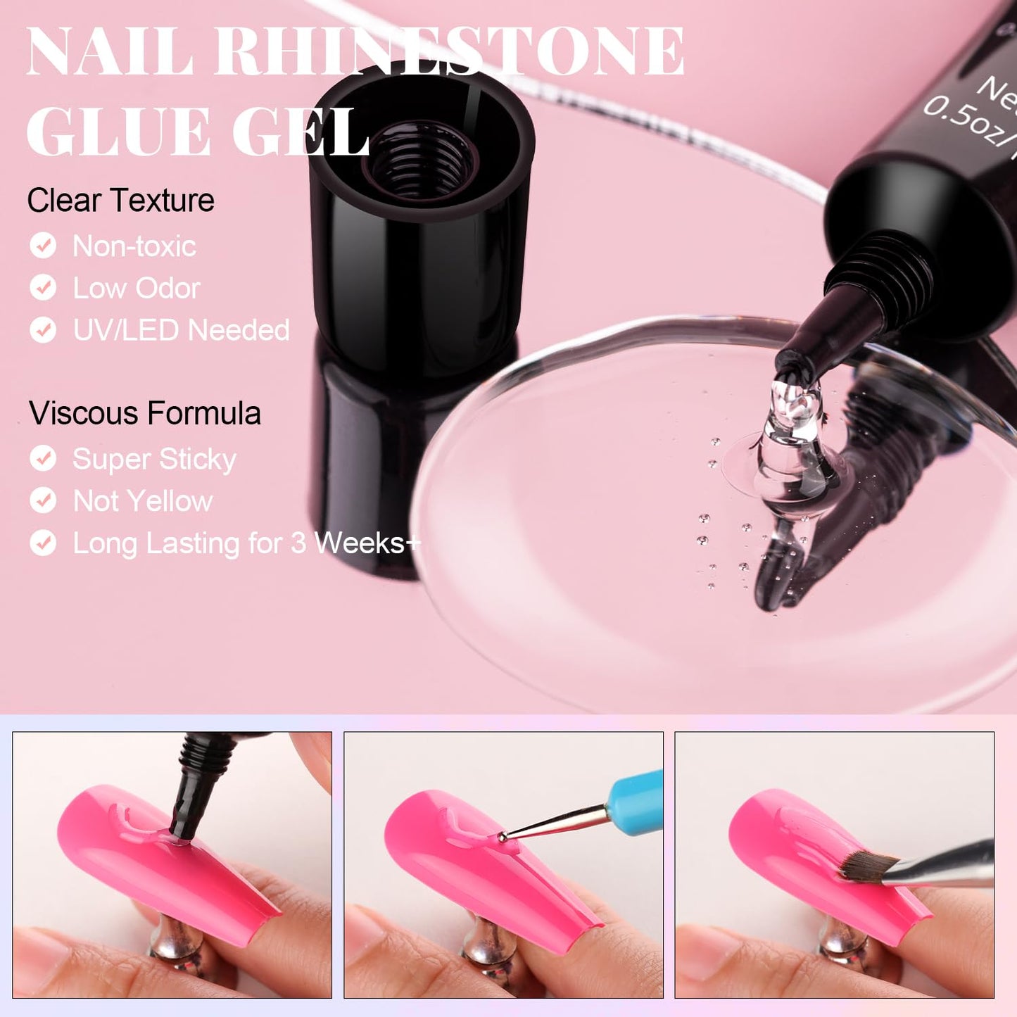 3D Flowers Nail Charms and Gems with Nail Rhinestone Glue Gel, Cute Colorful Acrylic 3D Flowers for Nails with Caviar Beads, Rhinestones for Nails and Gem Glue with Pickup & Dotting Tools