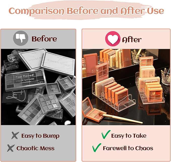 FLMOUTN 4 Pack Makeup Pallet Organizer Eyeshadow Palette Organizers Acrylic 8-Cell Make up Palette Holder Cosmetic Storage for Contour Kit, Eye Shadow, Blush