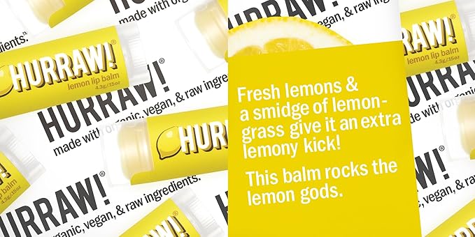 Hurraw! Lemon Lip Balm, 3 Pack: Organic, Certified Vegan, Cruelty and Gluten Free. Non-GMO, 100% Natural Ingredients. Bee, Shea, Soy and Palm Free. Made in USA