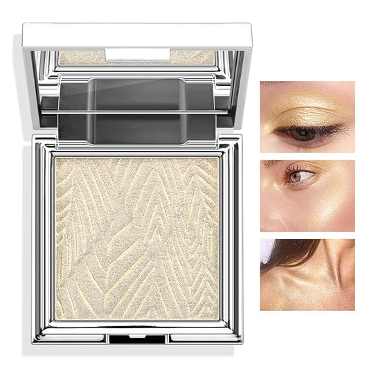 Boobeen Highlighter Makeup Highlighter Powder Palette, Shimmer Illuminator Highlight Contouring Palette Come with Mirror, Long Lasting Glow Defining the Face and Body