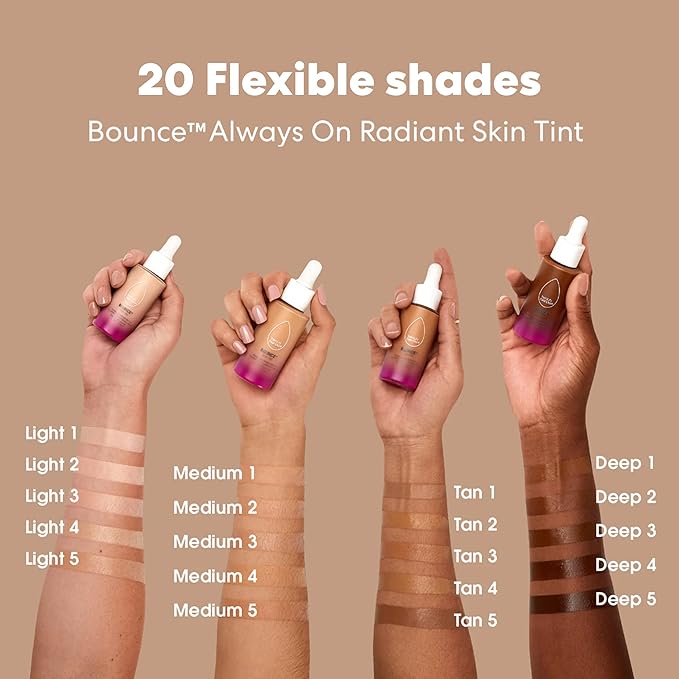 Beautyblender 12-Hour Always on Radiant Skin Tint, Breathable Serum Foundation Stays Put for All Day Long Wear, Infused with Hyaluronic Acid & Niacinamide, Medium 3