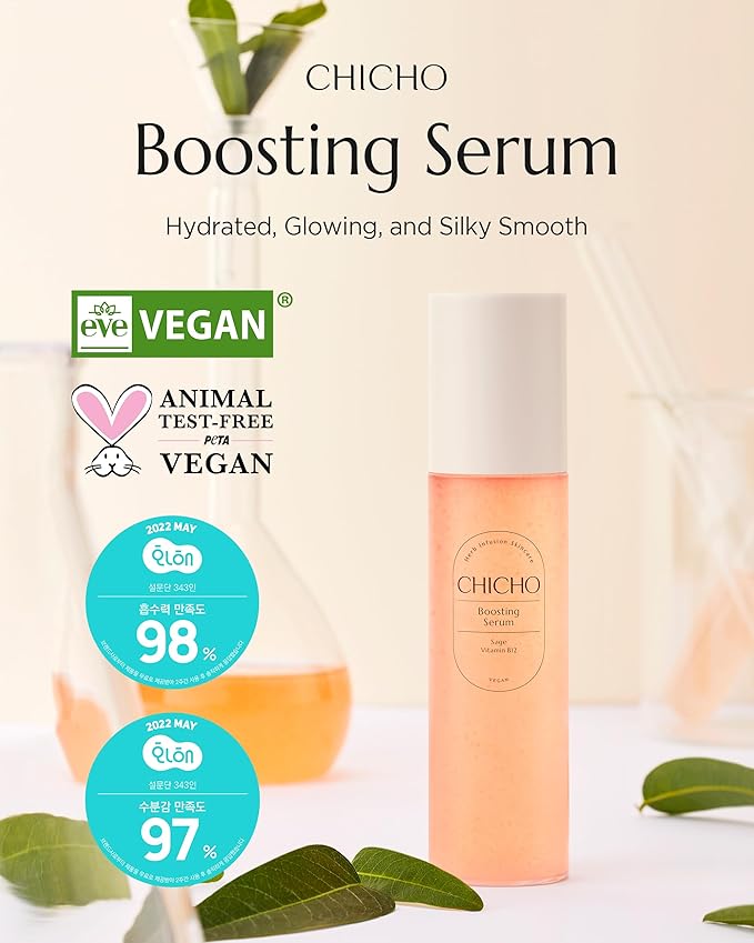 CHICHO Boosting Serum - Korean Face Spray Essnece with 88% Sage Leaf Water Vitamin B12 Niacinamide - Glow Skin Hydrating Sensitive Skin Vegan Clean Formula, 3.38 fl.oz.