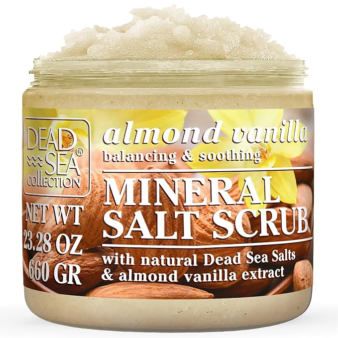 Dead Sea Collection Almond Vanilla Salt Scrub – Exfoliating Body Scrub for Women – Moisturizing and Nourishing Skin – with Pure Oils and Dead Sea Minerals (23.28 Oz)