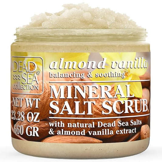Dead Sea Collection Almond Vanilla Salt Scrub – Exfoliating Body Scrub for Women – Moisturizing and Nourishing Skin – with Pure Oils and Dead Sea Minerals (23.28 Oz)