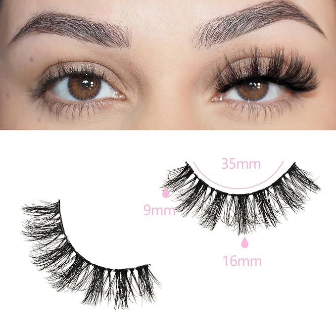 FARRED Fluffy Lashes Natural Eyelashes Short Wispy Eye Lash Strips 14 Pairs Separated Volume Eyelash Pack 16mm Dramatic Wispies Fake Strip Lashes Clusters Cat Eye Pestañas Spiky Look (F24 | 9-16mm)