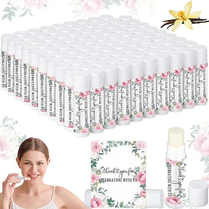 Dunzy 100 Pack Hello Fall Thanksgiving Party Gifts Bulk Lip Balms Favors Employee Appreciation Gifts Thank You Gifts Team Inspirational Gifts for Women Men Coworkers Satff Teachers(Pink Rose)