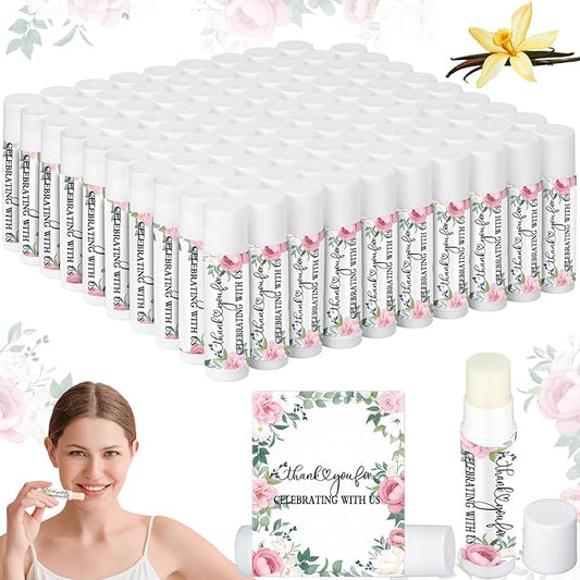 Dunzy 100 Pack Hello Fall Thanksgiving Party Gifts Bulk Lip Balms Favors Employee Appreciation Gifts Thank You Gifts Team Inspirational Gifts for Women Men Coworkers Satff Teachers(Pink Rose)