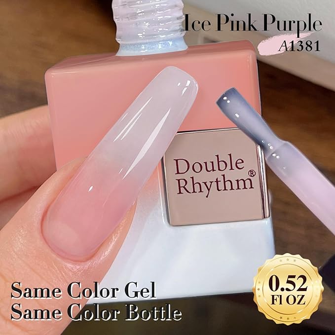 Double Rhythm Gel Polish Translucent Sheer Neutral Natural Light Milky Same Color Same Bottle 15ML Jelly Polish Art DIY at Home (Light Pink-A1381)