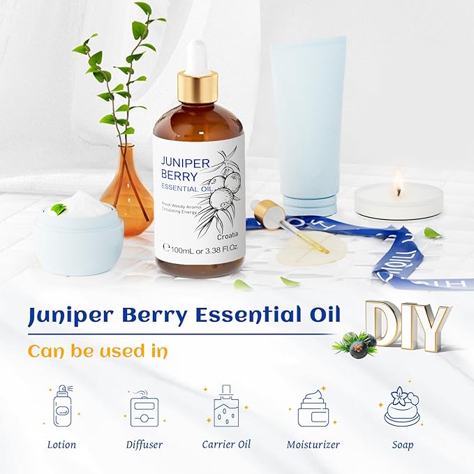HIQILI 100ML Juniper Berry Essential Oil,100% Pure Natural Undiluted Premium - 3.38 Fl Oz