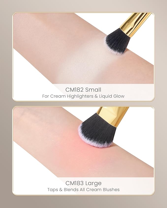 Desert Oak Series Precision Angled Dome Highlight Brush - Small Nylon Bristles for Targeted Cream/Liquid Highlighter, Under-Eye, Nose Bridge & Detail Work, Bubinga Handle & Brass Ferrule (CM 182)