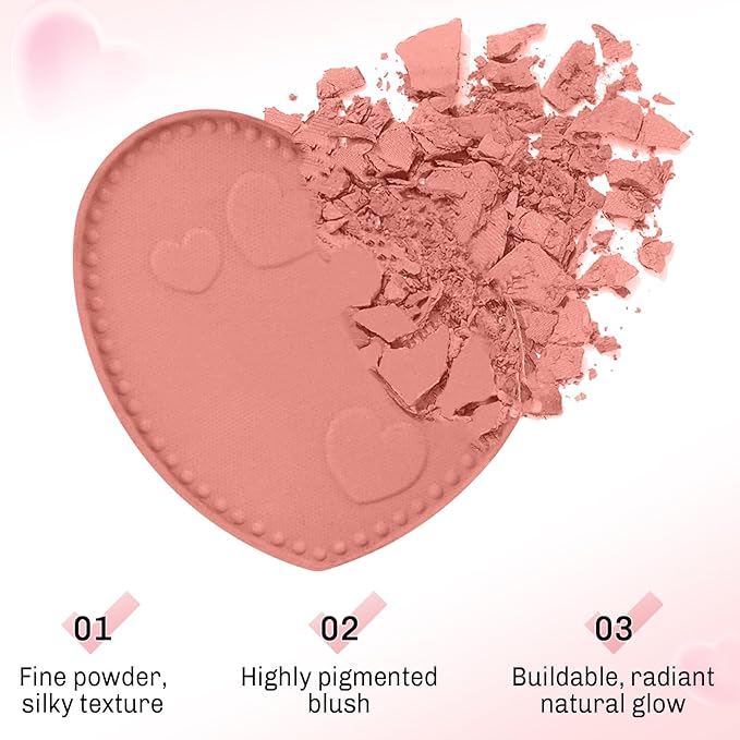 Boobeen Powder Blush Matte Pressed Blush Palette, Highly Pigmented Cream Pink Blusher for Cheeks, Blusher Compact Powder Makeup Lightweight Easily Blends, Single Color Rouge Powder