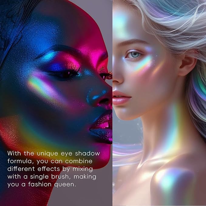 Chameleon Face Highlighter Palette, Glitter Metallic Rainbow Eyeshadow Holographic Sparkling Long Lasting Color Shifting Inner Corner Eye Brightener Illuminator Shimmer Highlighter Makeup