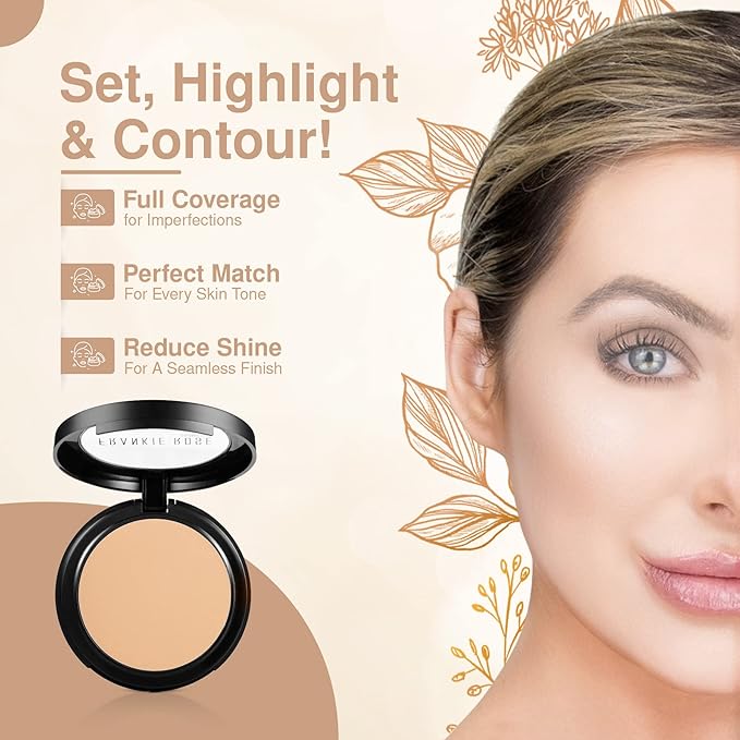 Frankie Rose Cosmetics Powder Foundation – Full Coverage Face Powder For Pores & Imperfections, Evens Out Skin Tone & Shine-Control | 58 Grams (Porcelain)