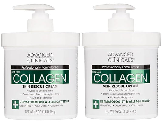 Advanced Clinicals Collagen Cream Body Lotion & Face Moisturizer W/Vitamin E | Skincare Moisturizing Collagen Lotion For Women, Men, Hand, & Neck Improves Look Of Crepey Skin & Uneven Dry Skin, 2pc