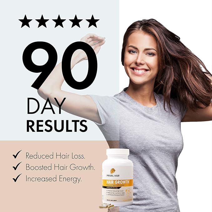 100% Natural Growth Treatment, Reduces Hair Loss, US Patented Formula Proven Effective for Men & Women, 100% Vegan Ingredients, Non-GMO, 30-Day Supply