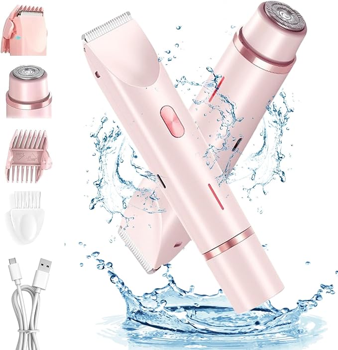 Dermave Bikini Shaver,Bikini Trimmer for Women,2025 Upgrade Dual Head Shaver Women,2 in 1 Wet & Dry Waterproof Electric Bikini Trimmer for Face, Body & Intimate Areas,Pink