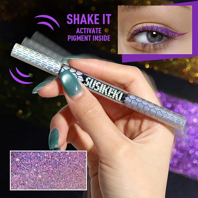 Chameleon Metallic Duochrome Liquid Eyeliner, Color Shifting Shimmery Eye Liner, Duo-color Waterproof Long Lasting Glitter Eye Makeup Pen Eyeliners (Aurora Glow)