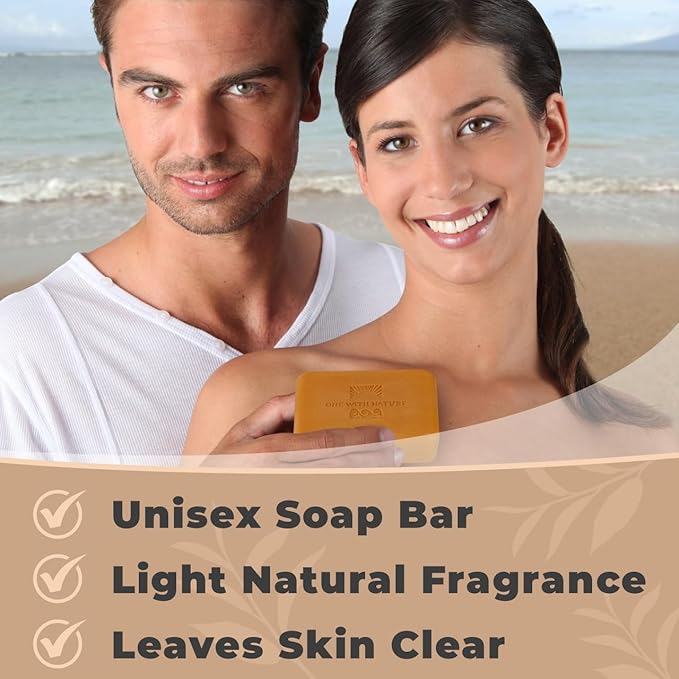 One With Nature Dead Sea Salt Turmeric Soap 7oz 3-Pack – Purifying and Exfoliating Soap Bar with Dead Sea Minerals and Honey for Face & Body, for Men & Women