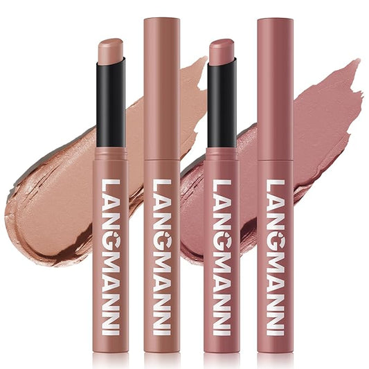 Jolilab 2Pcs Velvet Matte Lipstick Nude Matte Soft Dark Color Stick High Pigmented Long-Lasting Waterproof Lip Stick Lip Balm Beauty Cosmetics Gift for Girls and Women（03#+04#