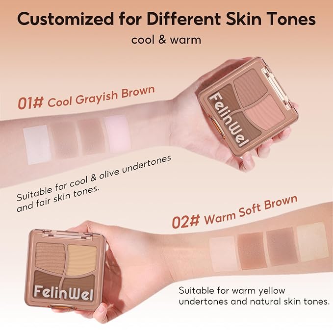 Highlight Contour Makeup Palette Effortless Blending Matte Shimmer Highlighter Palette and Bronzer Powder for Warm Toned Skin with Brush