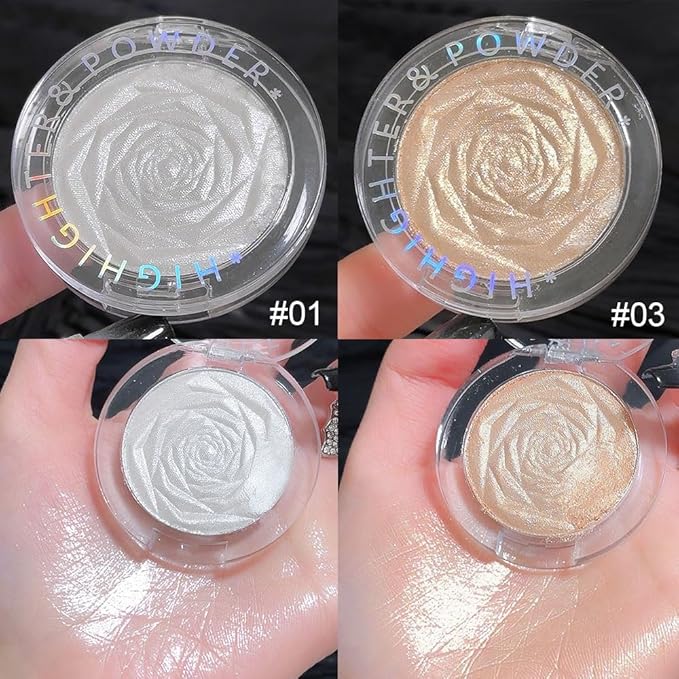 evpct Pearl White & Champagne Gold Face Highlighter Makeup Shimmer Glitter Diamond Sparkly Highlighters Makeup Palette Powder for Face Body Cheek iluminadores iluminador de jos maquillaje luminizers
