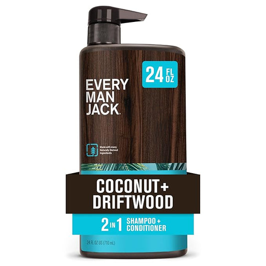 Every Man Jack 2-in-1 Daily Shampoo + Conditioner - Coconut & Driftwood | Nourishing For All Hair Types, Naturally Derived, Cruelty-Free Shampoo and Conditioner Set for Men | 24oz -1 Bottle