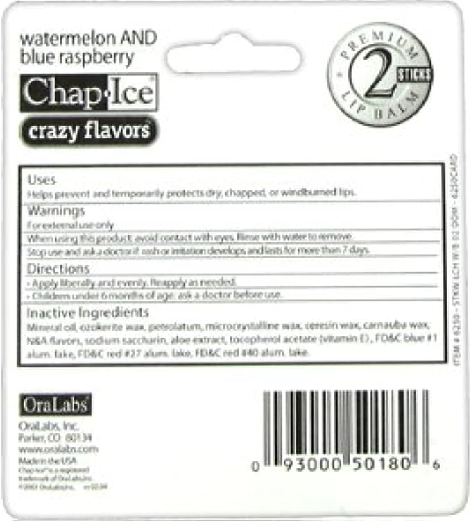 ChapIce Crazy Flavors Lip Balm Watermelon and Blue Raspberry 2 Sticks