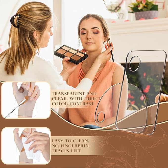 Acrylic Cosmetic Makeup Palette, 4 In 2 Set Makeup Mixing Palette with Spatula, Makeup Palette for Foundation, Makeup Mixing Tray, Foundation Mixing Palette, Makeup Palette Mixing Tray, Paint Palettes