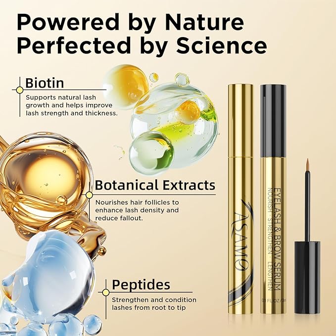 Eyelash & Eyebrow Growth Serum – 15 Plant Extracts for Longer, Denser & Fuller Lashes & Brows, Boosts Natural Hair Development,eyelash serum,Hypoallergenic Oil-Free,lash growth serum (Glossy Black)