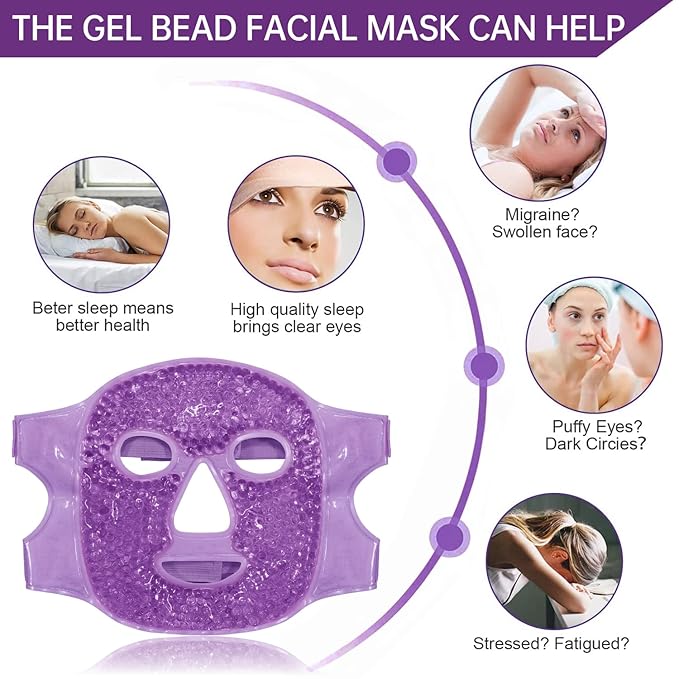 Ice Face Mask Reusable and Cold Gel Eye Mask for Puffiness/Dark Circles/Eye Bags/Dry Eyes/Headaches/Migraines/Stress Relief, Ice Pack for Eyes & Face (Purple)