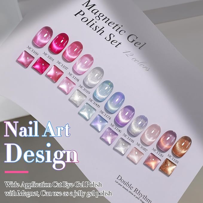 Double Rhythm 28Pcs 0.5Oz Cat Eye Gel Nail Polish Set Same Color Same Bottle Soak Off Magnetic Gel Polish Kit Nail Art Manicure Salon DIY at Home (Silver Gold Red Black-T24-7)