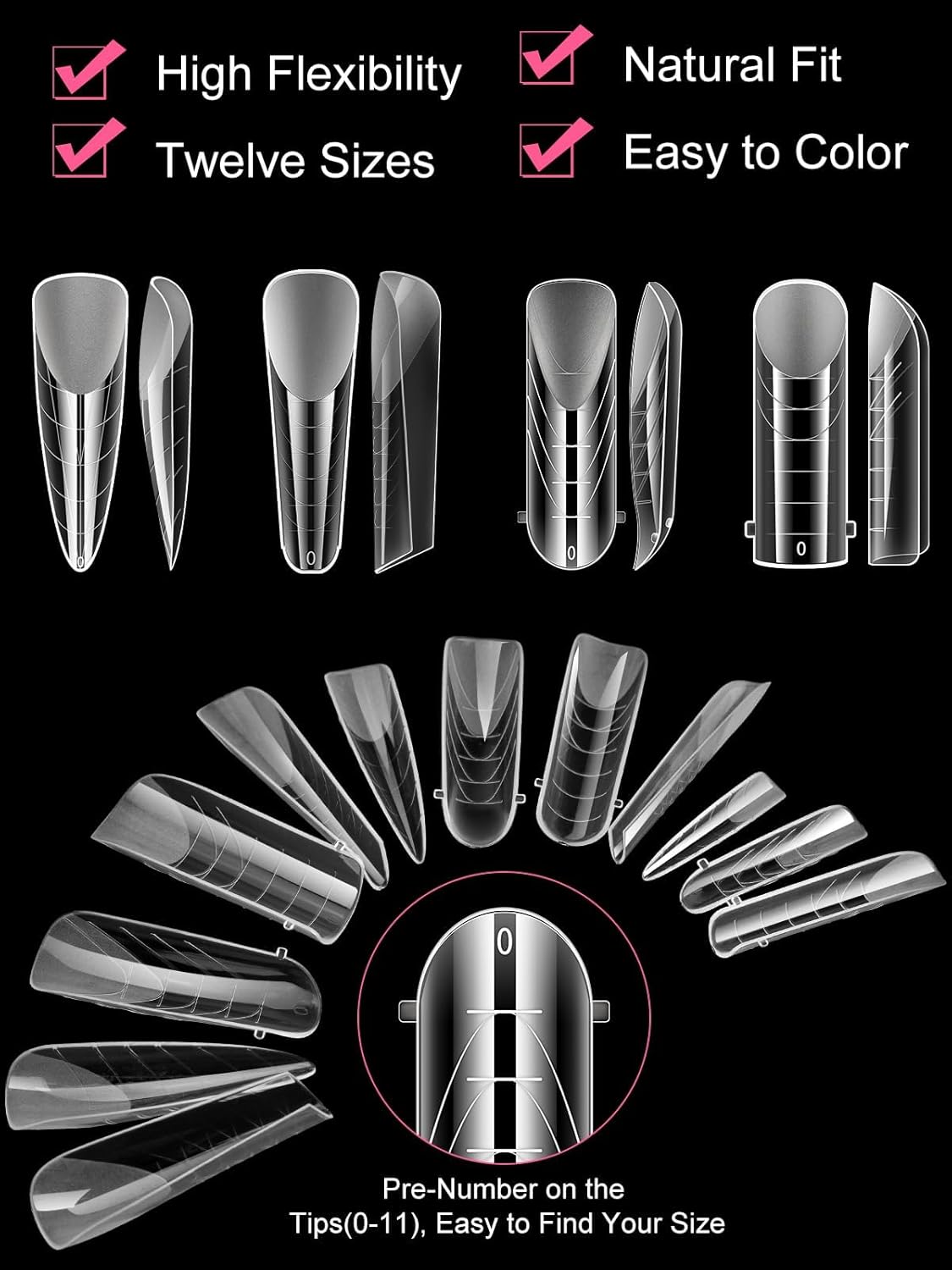 EBANKU 96PCS Clear Matte Dual Nail Forms Kit Full Cover Nail Mold Tips Acrylic Nail Extension Tools 4 Styles 12 Sizes Scale for Poly Gel Nail Art Salon Nails Design