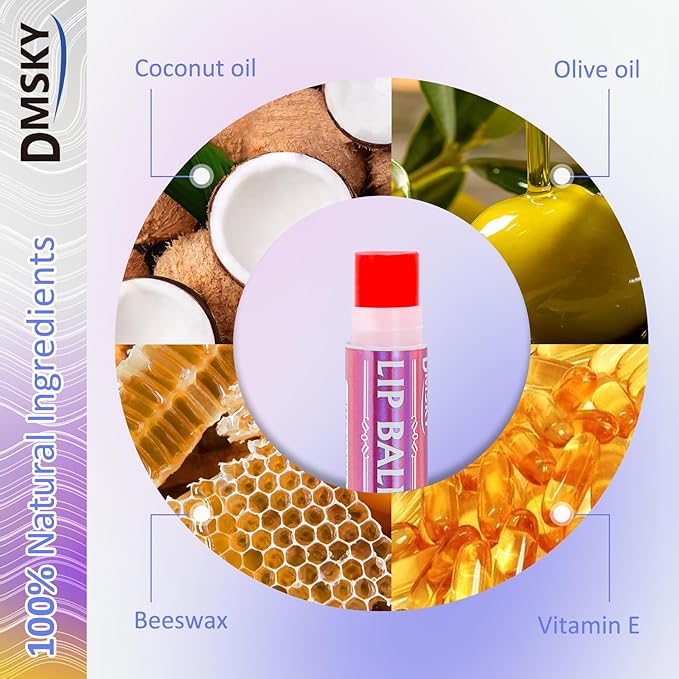 Dmsky Lip Balm 30 Pack, Colorful Lip Balm Bulk with Vitamin E and Coconut Oi, Hydrating Moisturizing Lip Balm Set for Men Women- 15 Flavors