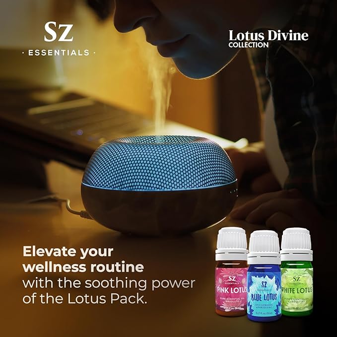 Divine Essential Oils Collection - Blue, Pink, White Lotus - Set of 3 Bottles (0.17 Fl Oz - 5ml Each) - 100% Pure, Natural & Undiluted - Therapeutic Grade & Vegan