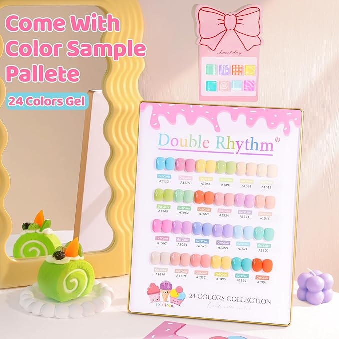 Double Rhythm 28Pcs 0.5Oz Gel Nail Polish Set Same Color Same Bottle Soak Off Gel Polish Kit Nail Art Manicure Salon DIY at Home for Women (Pastel Candy Collection-T24-5)