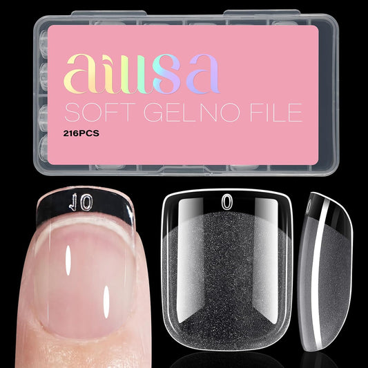 AILLSA Extra Short Square Nail Tips Full Cover Half Matte Nail Tips Clear Gelly Pre-Shaped Nails Tip Press On False Tip Extension for Home DIY Manicure Salon 216PCS 12 Sizes