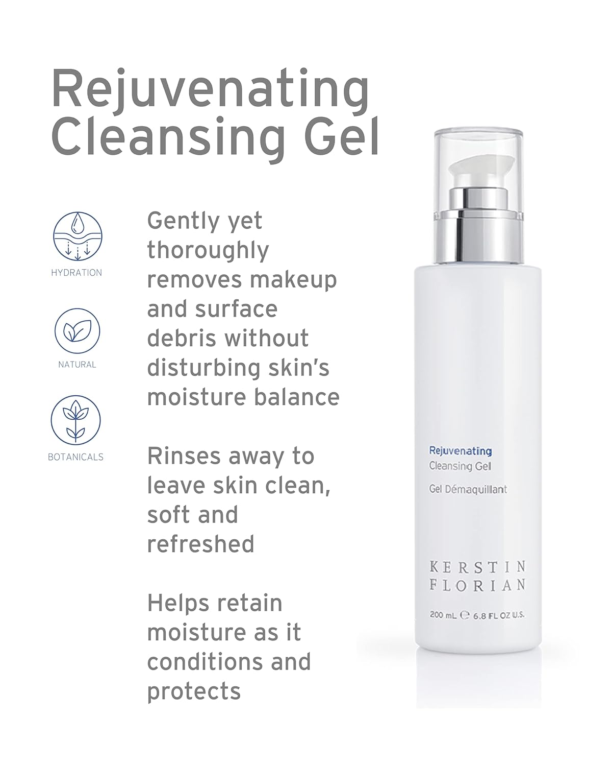 Kerstin Florian Rejuvenating Cleansing Gel | Gentle Face Wash and Makeup Remover for All Skin Types (6.8 fl oz)