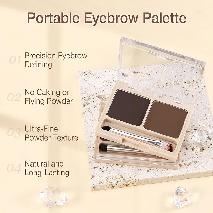 Boobeen 2-Color Eyebrow Palette, Brow Powder Makeup for Sculpting and Defining Brow, Eye Contour Kit with Brush Applicator