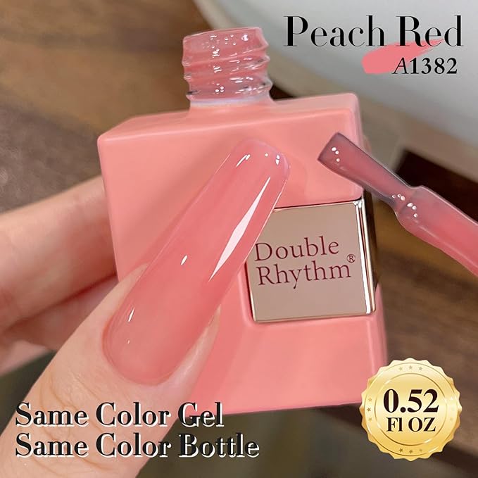 Double Rhythm 0.5Oz Translucent Gel Polish Sheer Neutral Natural Light Milky Same Color Same Bottle 15ML Jelly Gel Polish Art DIY at Home (Pink Rose-A1382)