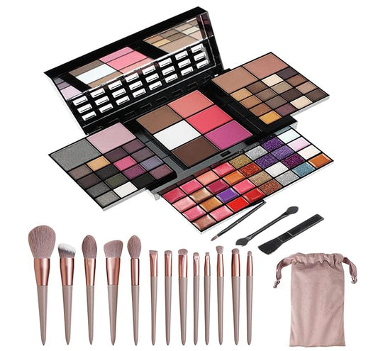 74 Colors Cosmetic Makeup Palette Set Kit Combination with Eyeshadow Facial Blusher Eyebrow Powder Face Concealer Powder With Mirror + 13pcs brush All-in-One Makeup Kit