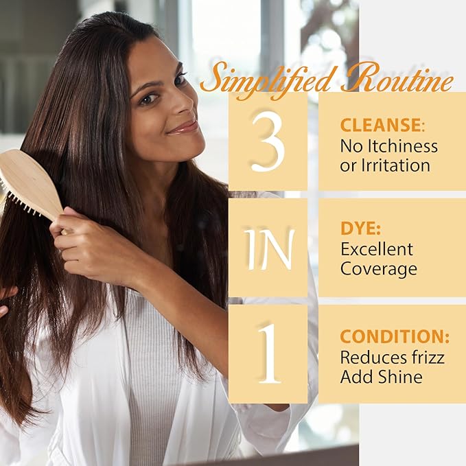 3-in-1 Hair Dye Shampoo Light Brown, Natural Hair Color Shampoo for Gray Hair, Hair Instant Dye Shampoo for Women & Men, Long-Lasting Shampoo Hair Dye Colors Hair in Minutes, Champu Para Canas, 500 Ml