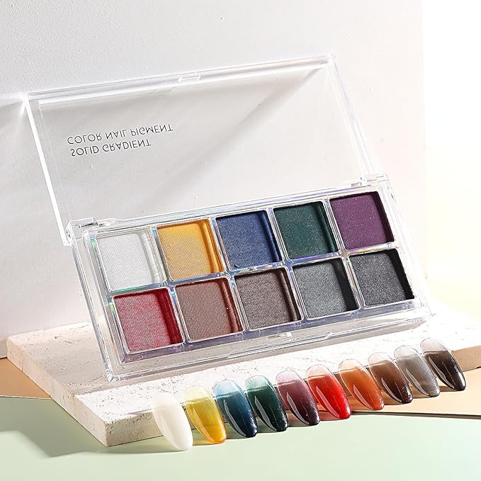 10 Colors Solid Fluorescent Neon Pigment Powder Set Gradient Iridescent Aurora Mermaid Pearl Glitter Dust Kit for Home Salon Nail Art Designs