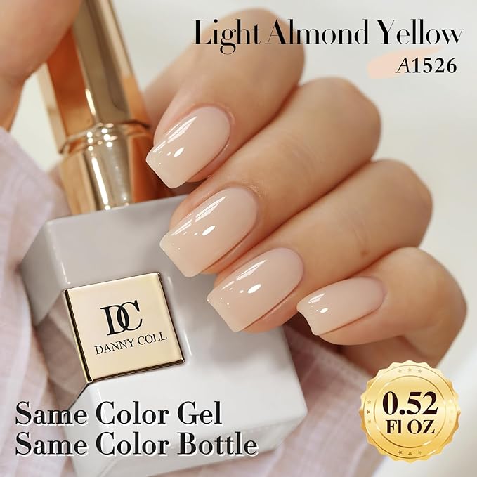 Double Rhythm 0.50 OZ Translucent Gel Polish Same Color Same Bottle Sheer Pastel Neutral Natural Milky 15 ML Jelly UV Nail Art DIY at Home (Cream Yellow-A1526)